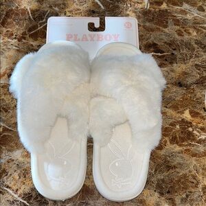 New PLAYBOY Plush White Slippers